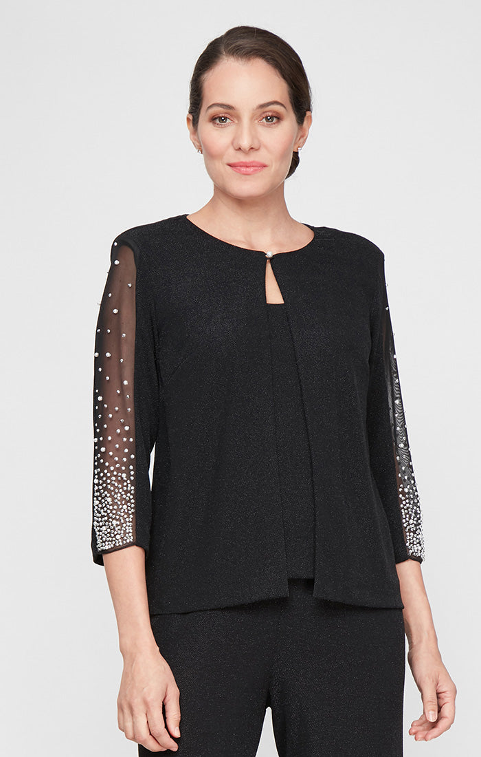 Plus 3/4 Sleeve Mock Twinset with Heat Set Illusion Bell Sleeves & Hook Neck Closure