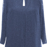 3/4 Sleeve Metallic Knit Mock Twinset with Heat Set Illusion Bell Sleeves and Hook Neck Closure