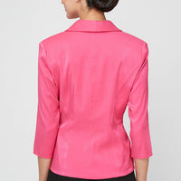Collared Stretch Shimmer Blouse with Decorative Side Closure