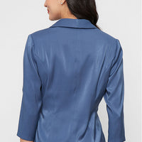 Collared Stretch Shimmer Blouse with Decorative Side Closure