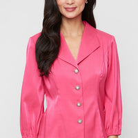 Petite 3/4 Sleeve Stretch Shimmer Blouse with Collar and Center Front Button Closure