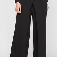 Wide Leg Crepe Pant with Skirt Panel Overlay