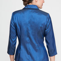 Plus 3/4 Sleeve Taffeta Blouse with Collar and Decorative Side Closure
