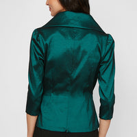 3/4 Sleeve Stretch Taffeta Blouse with Tie Waist Detail