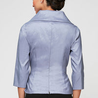 3/4 Sleeve Surplice Stretch Taffeta Blouse with Tie Waist Detail