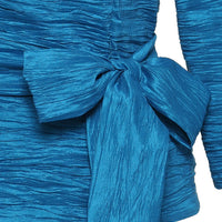 Regular - 3/4 Sleeve Crinkle Stretch Taffeta Blouse with Square Neckline and Tie Belt