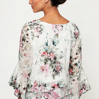 Petite Printed Chiffon Blouse With Triple Tier Asymmetric Hem and Bell Sleeves