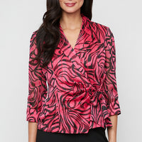 Petite 3/4 Sleeve Printed Side Closure Blouse with Collar