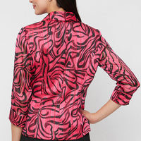 Petite 3/4 Sleeve Printed Side Closure Blouse with Collar