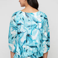 Plus Printed Chiffon Blouse with Asymmetric Double Tier Pointed Hem