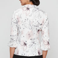Plus - Printed Jacquard Knit Side Closure Blouse with Bubble Hem Sleeves