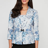 3/4 Sleeve Printed Jacquard Twinset with Square Neck Tank and Center Front Closure Jacket