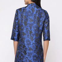 3/4 Sleeve Jacquard Twinset with Solid Jersey Scoop Neck Tank and Elongated Stand Collar Jacket