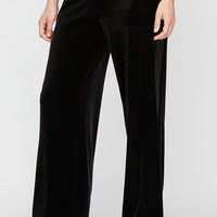 Regular - Straight Leg Velvet Pant with Satin Panel Detail