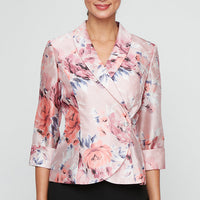 Petite - 3/4 Sleeve Printed Organza Side Closure Blouse with Illusion Sleeves