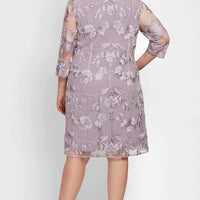 Plus - Embroidered Elongated Lace Mock Jacket with Jersey Sheath Dress