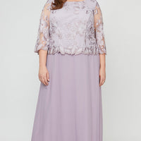 Plus - A-Line Embroidered Dress with Scallop Detail and 3/4 Sleeves