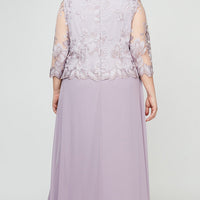 Plus - A-Line Embroidered Dress with Scallop Detail and 3/4 Sleeves