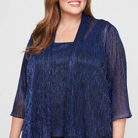 Plus 3/4 Sleeve Scoop Neck Twinset with Open Foldover Detail Jacket