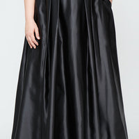 Plus Satin Ballgown Skirt with Pockets and Inverted Pleat Detail