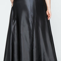 Plus Satin Ballgown Skirt with Pockets and Inverted Pleat Detail