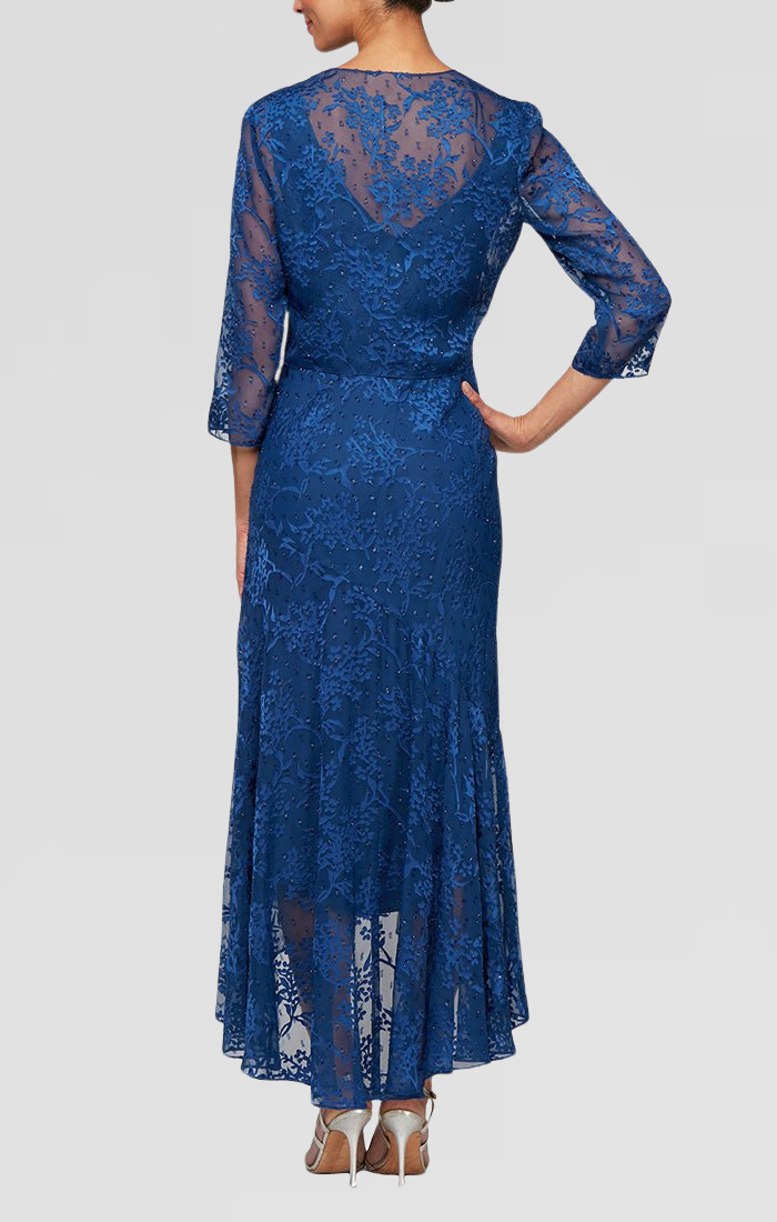 Tea-Length Chiffon Jacket Dress with High/Low Tulip Hem Skirt