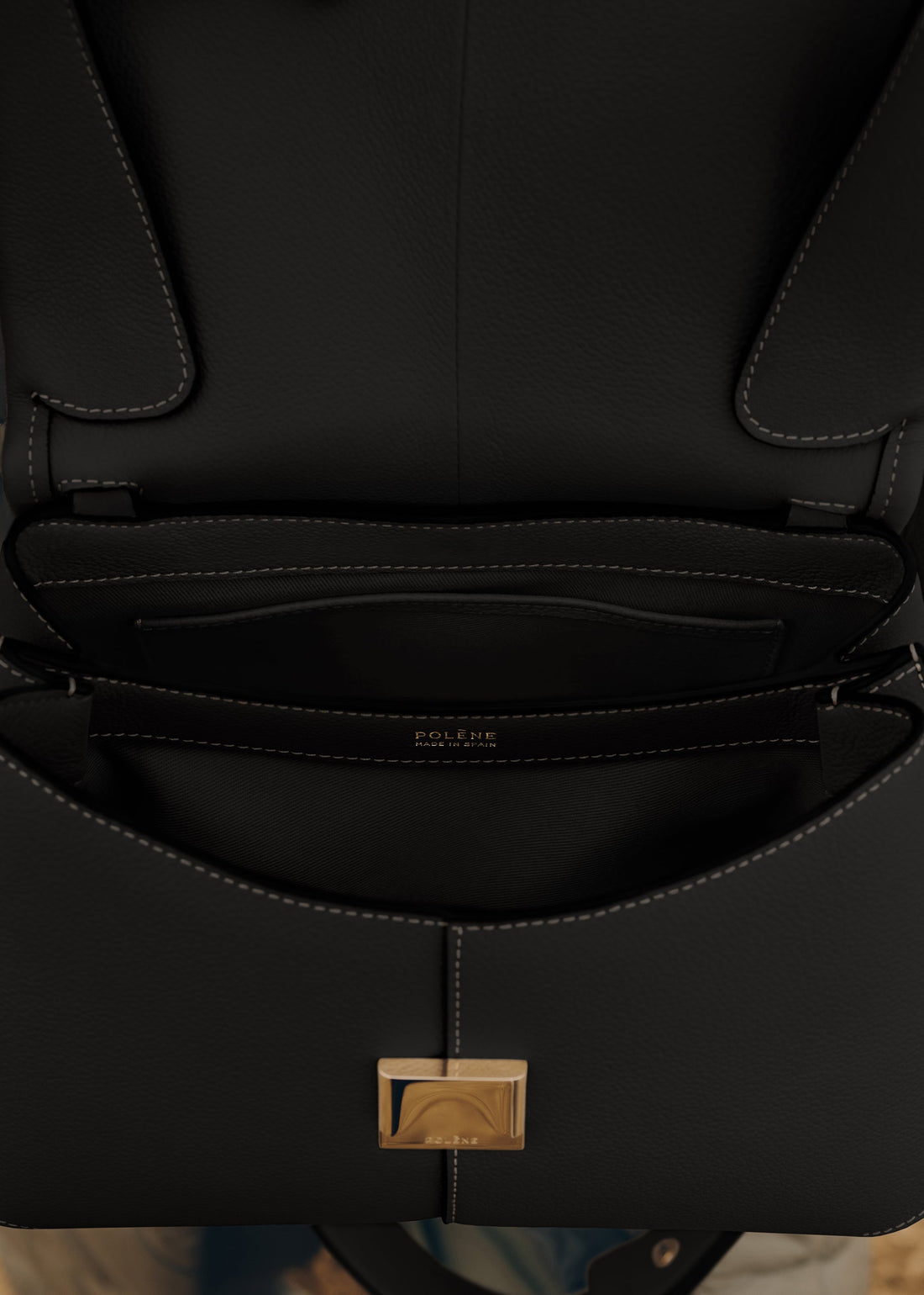 Mokki - Textured Black with Ecru Stitching