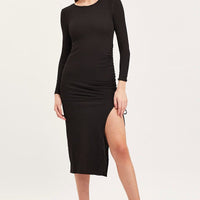Black Midi Dress Long Sleeve Bodycon