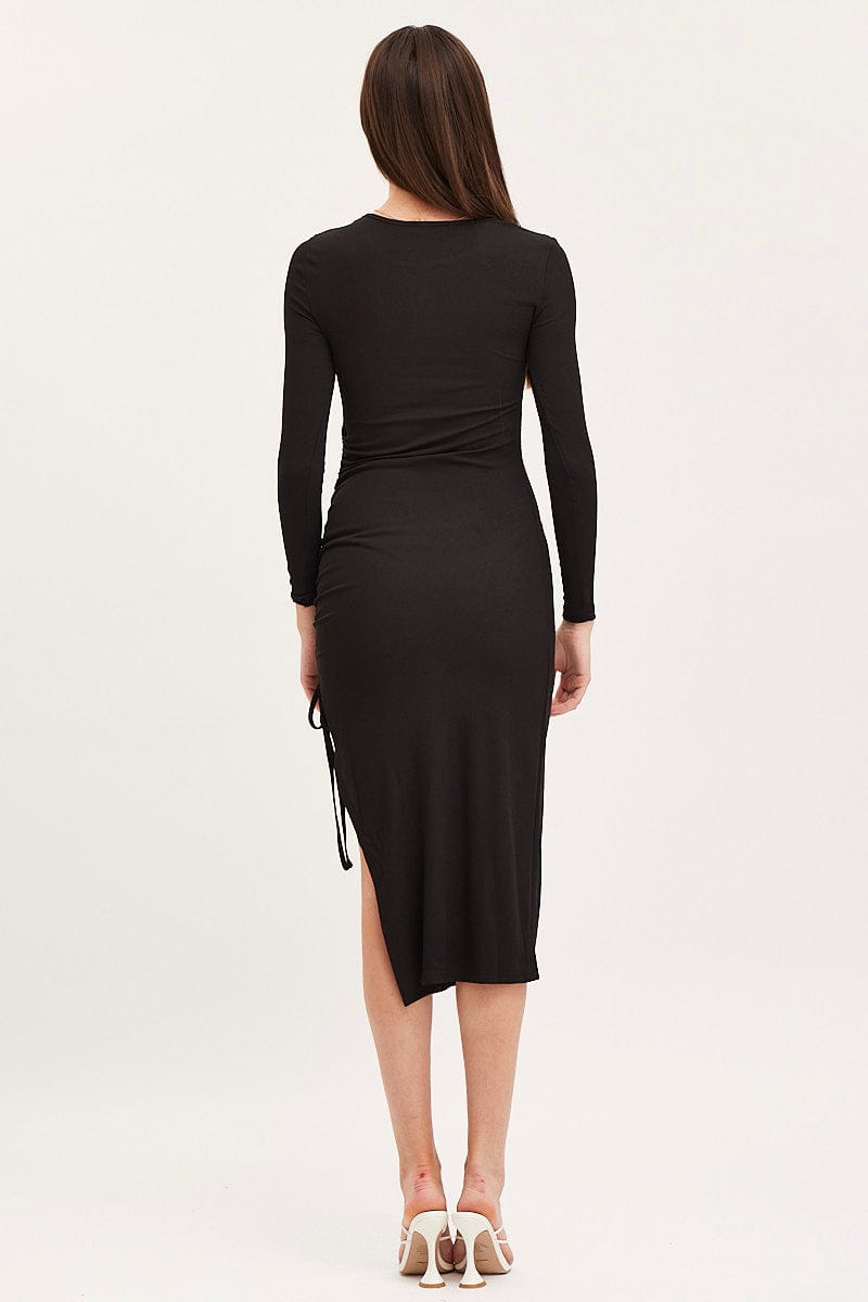 Black Midi Dress Long Sleeve Bodycon