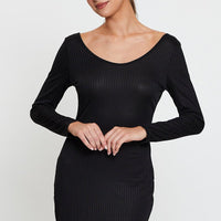 Black Midi Dress Long Sleeve Bodycon