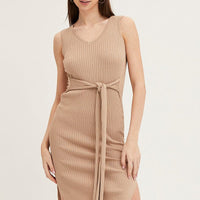 Brown Knit Midi Dress