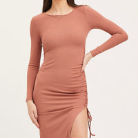 Brown Midi Dress Long Sleeve Bodycon