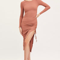 Brown Midi Dress Long Sleeve Bodycon