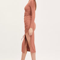 Brown Midi Dress Long Sleeve Bodycon