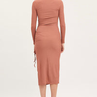 Brown Midi Dress Long Sleeve Bodycon