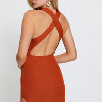 Brown Midi Dress Square Neck Knit