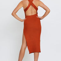 Brown Midi Dress Square Neck Knit