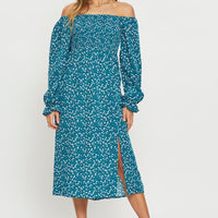Print Midi Dress Off Shoulder