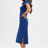 Blue Midi Dress Short Sleeve Crew Neck Bodycon Eagle