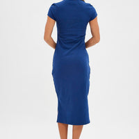 Blue Midi Dress Short Sleeve Crew Neck Bodycon Eagle