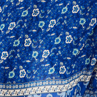 Blue Boho Midi Dress Short Sleeve Ruffle