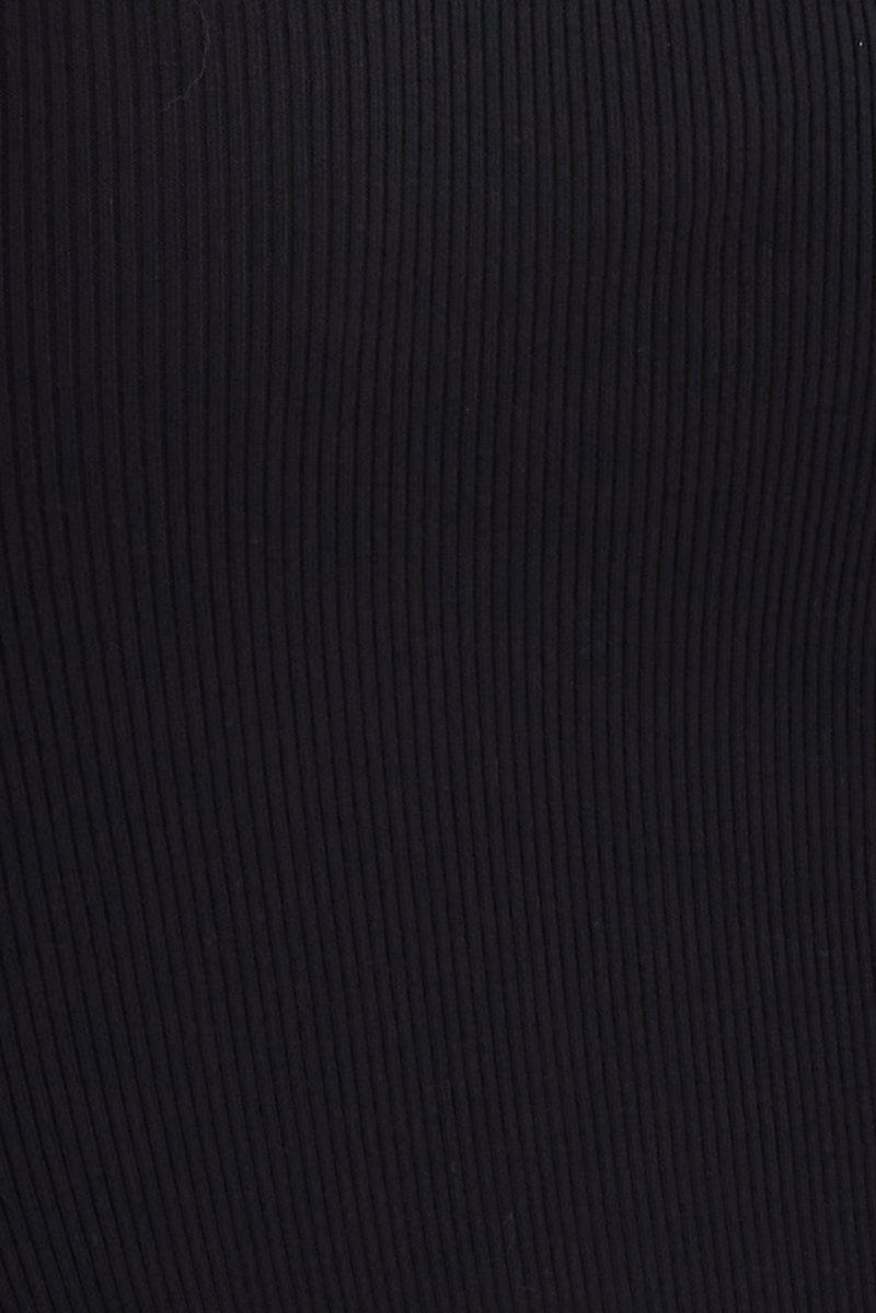 Black Midi Dress Long Sleeve Round Neck Rib Knitted