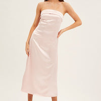 Pink Satin Straight Midi Dress