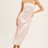 Pink Satin Straight Midi Dress