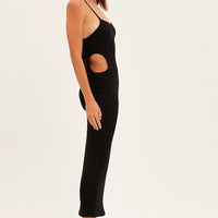 Black Ribbed Midi Dress Cutout