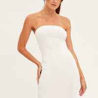 White Ribbed Bodycon Dress Strapless