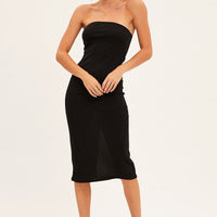 Black Ribbed Evening Dress Strapless