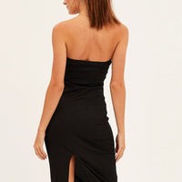 Black Ribbed Evening Dress Strapless