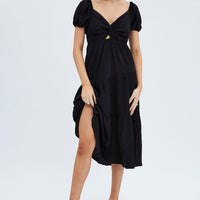 Black Midi Dress Short Sleeve Cut Out