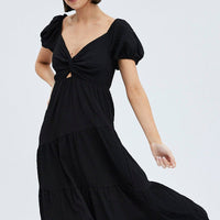 Black Midi Dress Short Sleeve Cut Out